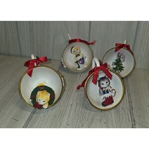 Vtg Cat Kitten In Tea / Coffee Cup Christmas Ornament Resin Set Of 4 Holiday